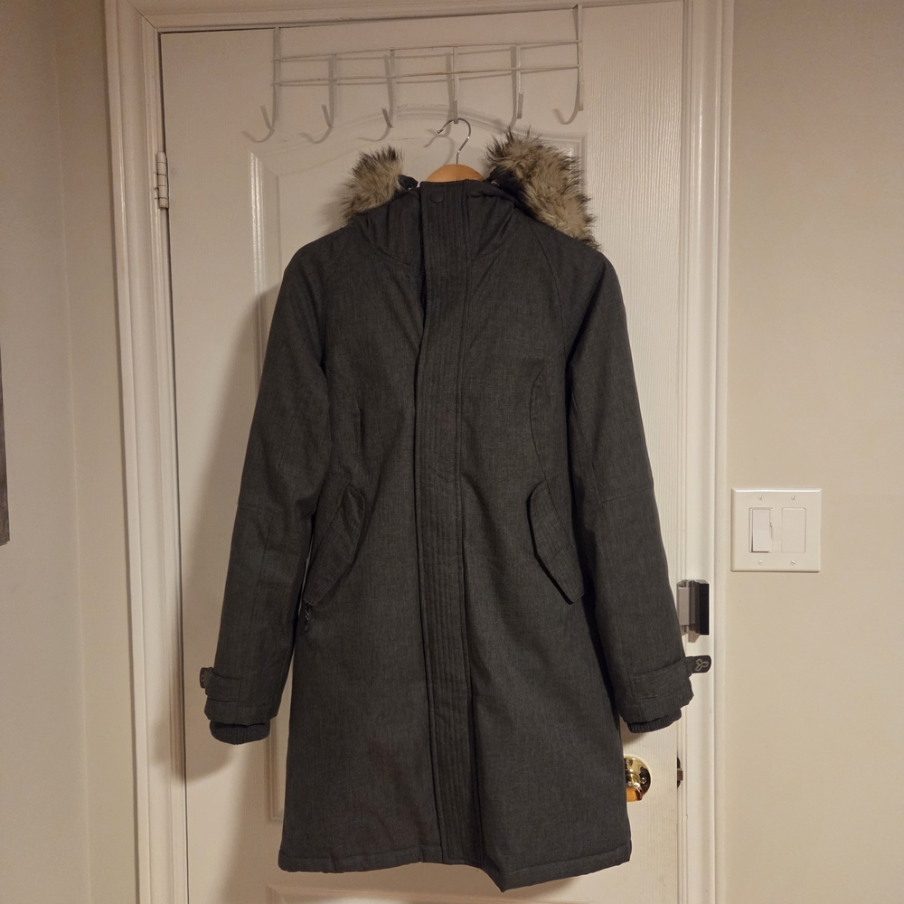 TNA Gray Parka, Winter Coat with Fur Trim